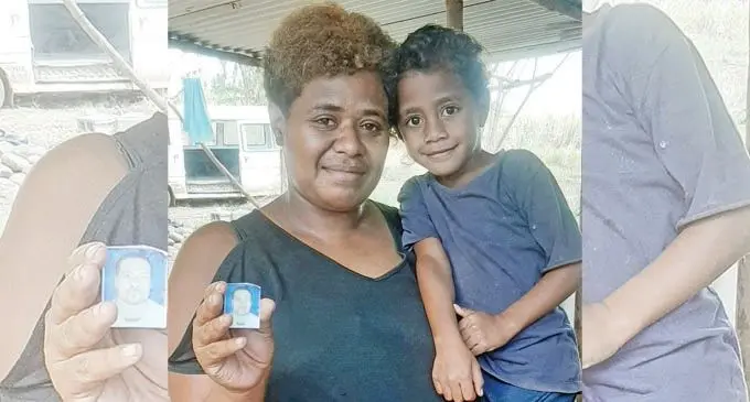 Lusiana Nasalo with the daughter of the late Jomale Koroi, Tokasa Leba, as she holds up his photo at their home in Veisaru,Ba on September 21, 2021.  Photo: Salote Qalubau.  INSET: The late Jolame Koroi..