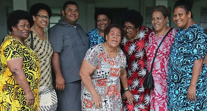 Newly-ordained Reverend Father Isikeli Tuilevuka (third from left), with the Catholic Women’s League at St Joseph’s Secondary School hall on September 14, 2019. Photo: Ilaijia Ravuwai