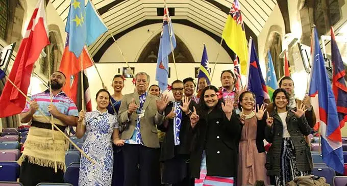 Pacific Islands Forum Secretary-General Henry Puna, Commonwealth Secretary-General Patricia Scotland and Pacific Climate Warriors during the Ocean High Level Ocean Mana to One Blue Planet organised by the Office of the Pacific Ocean Commissioner on November 4, 2021 at the University of Glasgow's, Sir Charles Wilson Building.  Photo: Rosi Doviverata