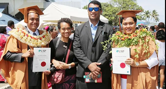A proud family moment ... From left: Tevita Uluibau Cagilaba, Adi Lilivia Ucuvulavula, Member of Opposition Aseri Radrodro and wife Sainiana Waqainabete Radrodro. Photo: Kelera Sovasiga
