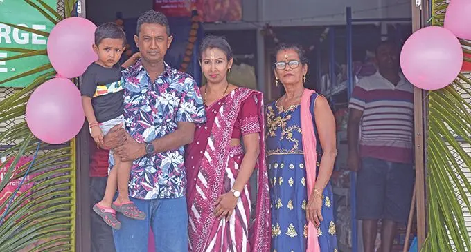 Ravinesh Prasad with his son Rayansh Prasad and wife Shireen Lata with Ms Lata’s mother Sneh Lata outside their supermarket at Paras Point, Labasa November 10, 2023. Photo: Jone Salusalu