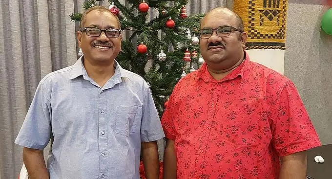 Tanoa International Hotel general manager, Daniel Roy (right) with the Tanoa Hotel Group area general manager (Fiji), Narend Kumar. Photo: Nicolette Chambers