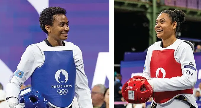 From left: Lolohea Naitasi and Venice Traill at the Paris Olympics 2024.