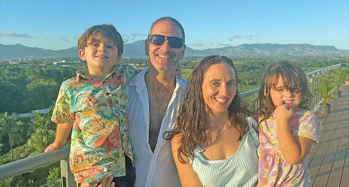 Tourism Fiji chief marketing officer, Emma Campbell with her husband Rob and children Nico and Molly.