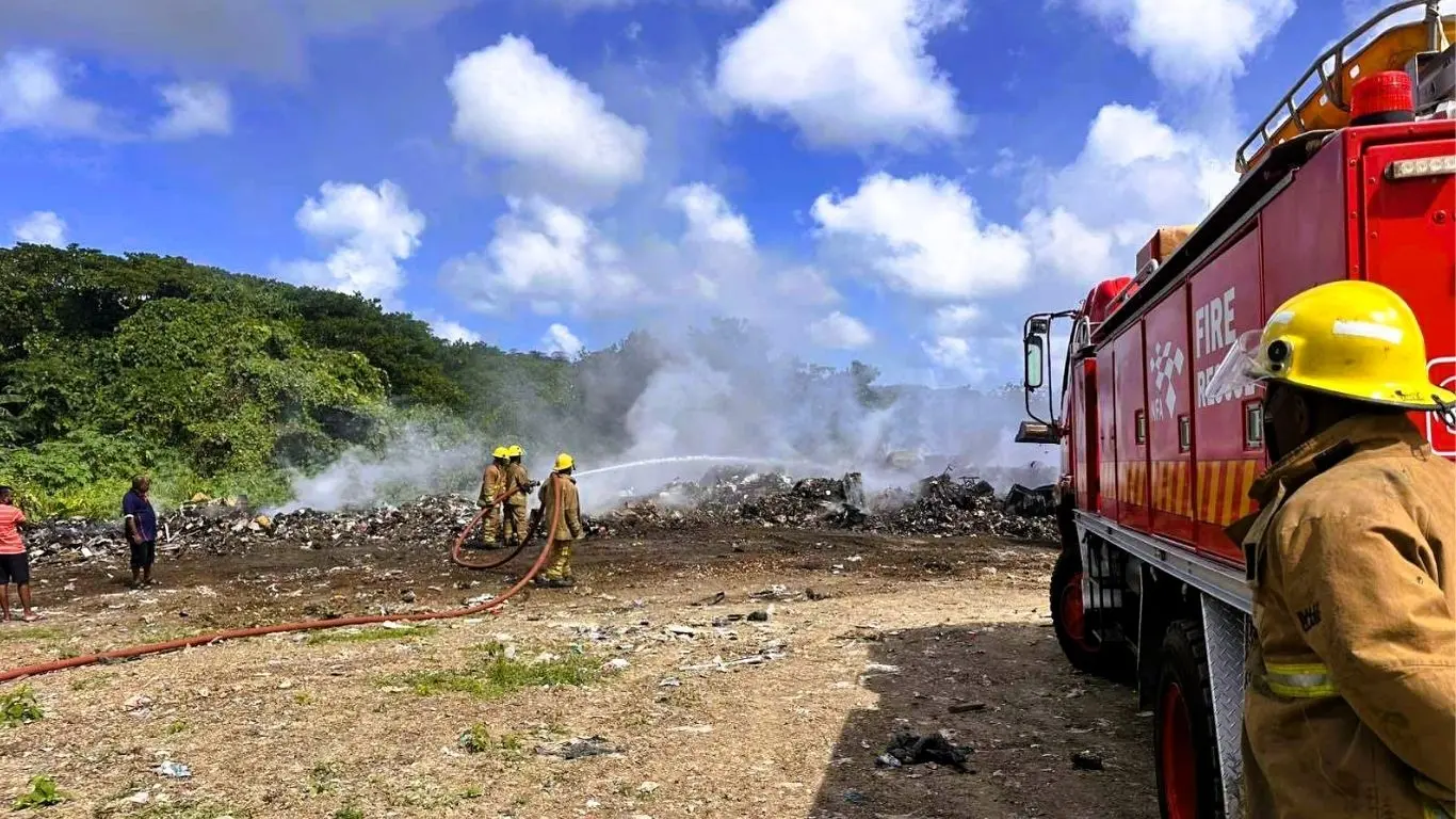 Smoke emitted from the landfill fire in Savusavu which continues to pose health risk and business downturn.
