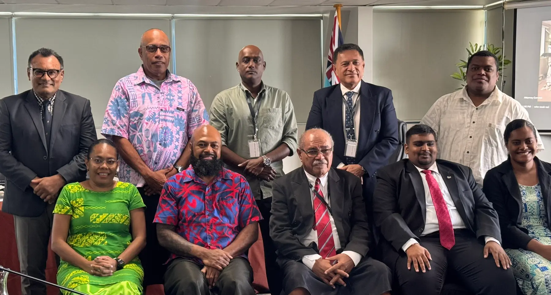 Fiji Council of Social Services (FCOSS) executive director Vani Catanasiga (sitting left) with FCOSS senior staff and the Constitutional Review Committee.