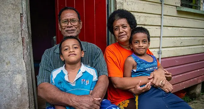 Parents of Matua Programme dux and top scorer, Ruth Ledua: (From left) Cabelawa Silivale (father) Naina Sakoto (mother) and her twin son’s Jerome Waqalala and Philemon Vosaki at their home in Tacirua on January 20, 2023. Photo: Leon Lord