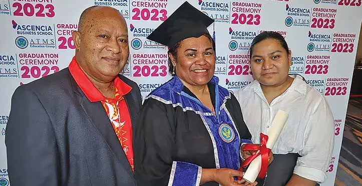 Ivamere Luita with her family after her graduation from the Ascencia Business School at the United Arab Emirates.