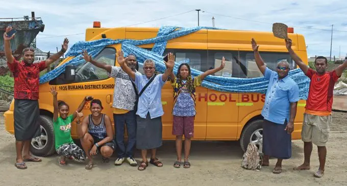 Committee members and students of Bukama District School with their school bus at the Lautoka Jetty. Photo: Waisea Nasokia
