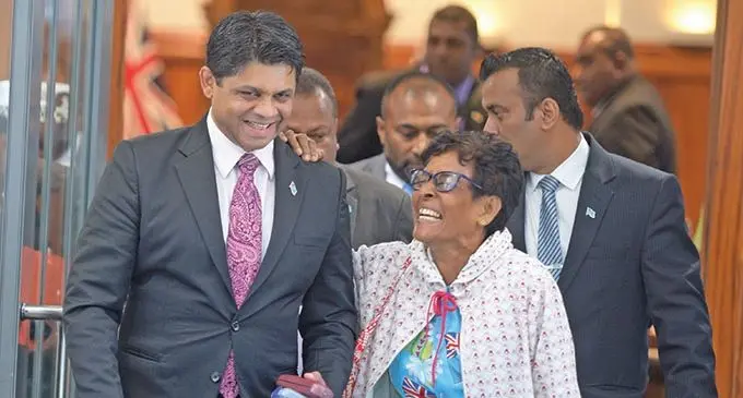 Acting Prime Minister and Attorney-General Aiyaz Sayed-Khaiyum with Jotishna Deepa Kumaran who visited Parliament on November 28, 2018. Photo: Ronald Kumar
