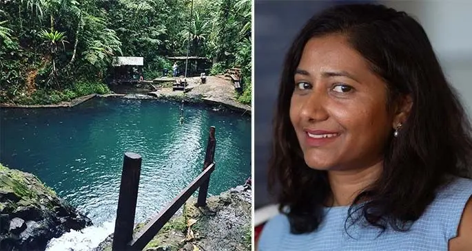 A fresh water pool at Colo-i-Suva forest park and Sugar Cane Growers Council board chairperson, Reshmi Kumari.