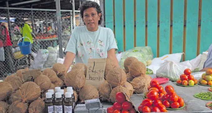 Lozrin Singh with her produce at Suva market on September 17, 2018. 