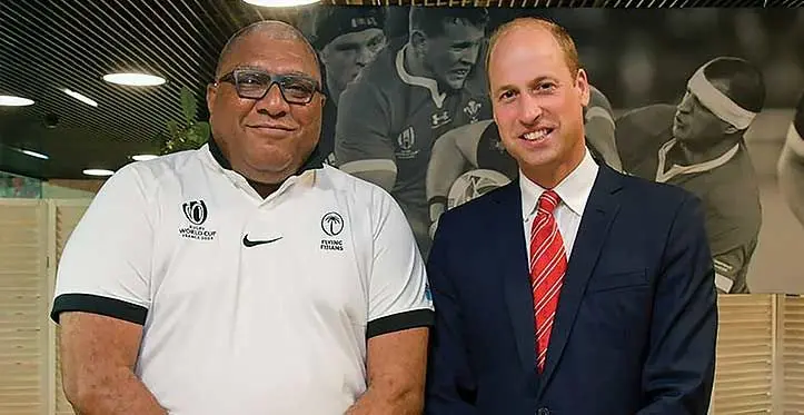President Ratu Wiliame Katonivere with the Prince of Wales, Prince William at the Rugby World Cup in Paris, France.