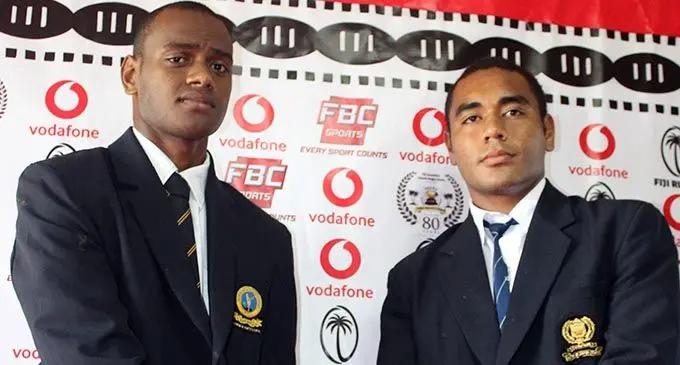 Ratu Kadavulevu School Under-18 captain Viliame Naiteqe with his counterpart from Queen Victoria School Semi Tauyavuca after the press conference in Suva on August 8,2019.  Photo: Simione Haravanua