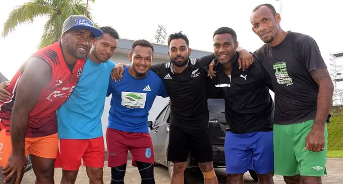 Nasinu soccer players, (from left) Josua Ratu, Joseph Mishra, Moses Freddy, Nathan Kumar, Mitieli Namuka and  Osea Tadu after training at Bedesi Park on August 6, 2019 Photo: Ronald Kumar.  