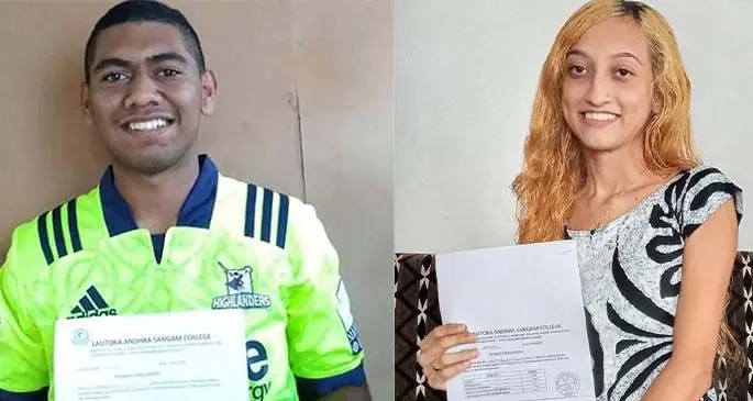 Lautoka Andhra Sangam College Year 12 topper Peni Tuvutuvunibuka and Lautoka Andhra Sangam College Year 13 topper Matilda Simmons.