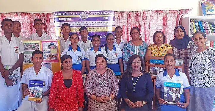 Fourth from left: Soroptimist International Lautoka Branch Publicity officer Zareena Bi with staff and students of Lautoka Andhra Sangam College. Photo: Salote Qalubau