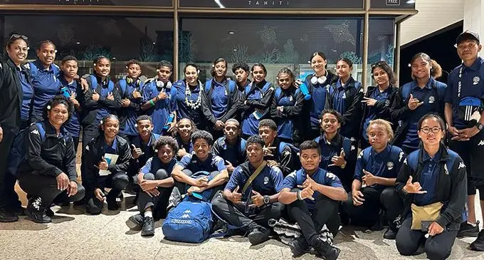 Fiji Under-16 women players and officials at Faa’a International Airport in Pape’ete, Tahiti, on September 9, 2023. Photo: Fiji FA Media. 