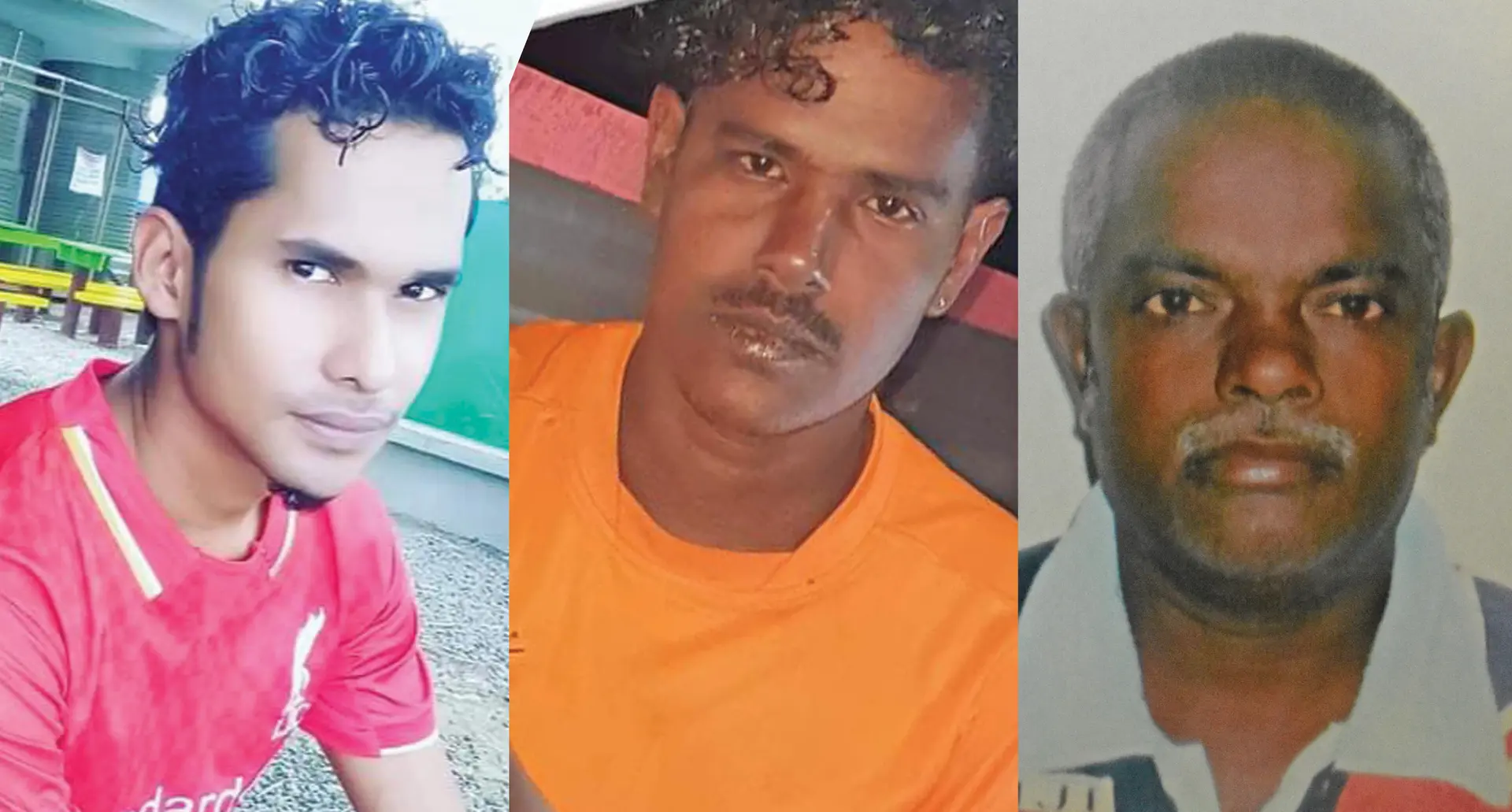 From left: William Ryder, Kamlesh Prakash and Rajendra Swami, the three missing men at sea. Photo: Supplied. 