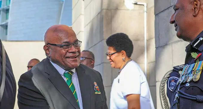 Fiji Corrections Service Commissioner Jalesi Nakarawa (left) at the Fiji Police Force’s 150th Sesquicentennial Anniversary Thanksgiving Service at the Centenary Church in Suva on October 6, 2024. Photo: Police Media Cell