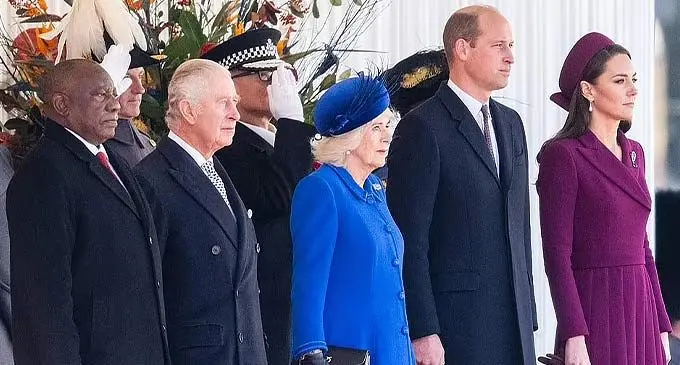 President Cyril Ramaphosa of South Africa, King Charles, Camilla, Prince William, and Catherine attended the Ceremonial Welcome.