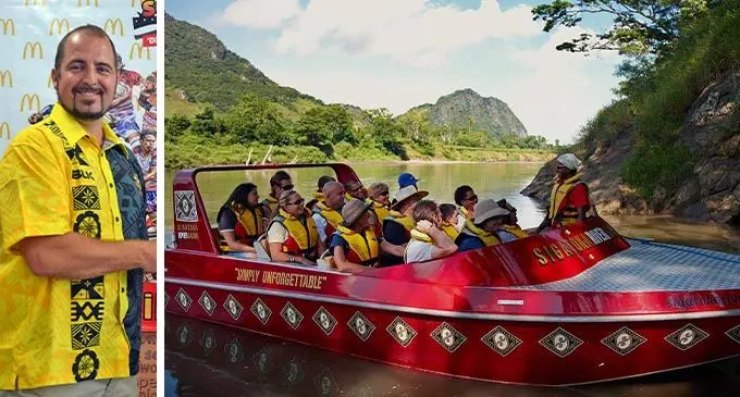 (R) Sigatoka River Safari managing director  Jay Whyte. (L) Sigatoka River Safari wins Oceania’s Leading Adventure Tour Operator.