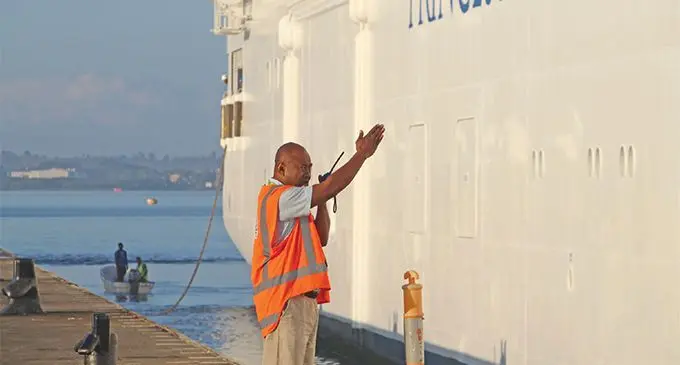 Port controller Apenisa Dawai assisting with the berthing of a cruise liner at Lautoka Port. Photo: FPCL