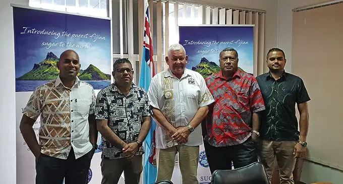 The Fiji Sugar Corporation Executive Management Team. From left: Ashwin Goundar, Manoj Ram, outgoing chief executive officer, Graham Clark, Mika Biukoto and Sachin Deo at the Head Office in Balawa, Lautoka, on February 26, 2021. Photo: Nicolette Chambers 