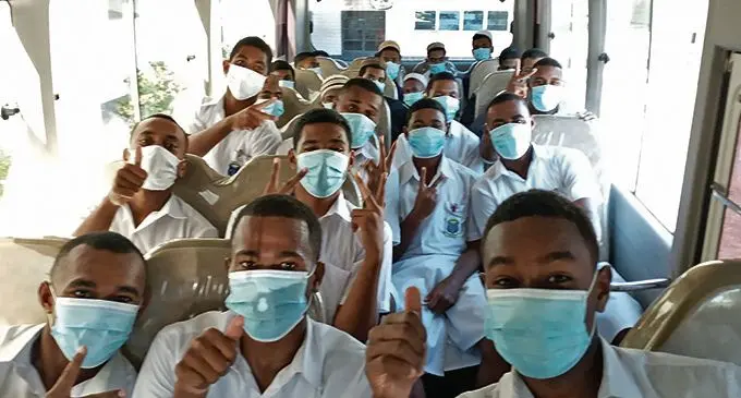 Natabua High School boarding students were escorted in a Police bus on April 21, 2021.