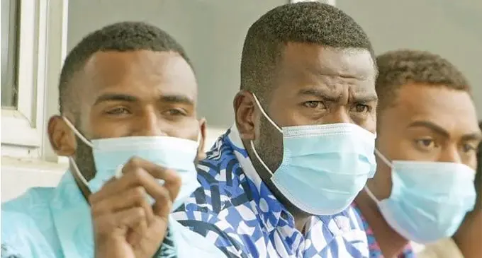 From left: Labourer Viliame Kanatabua, CFL Viti FM radio announcer Paula Nabuta and student Joji Kaitani outside the Nasinu Magistrates Court. File Photo