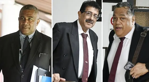 Solicitor General Ropate Green Lomavatu, Lawyer Hemendra Nagin, and Lawyer Isirei Fa. 