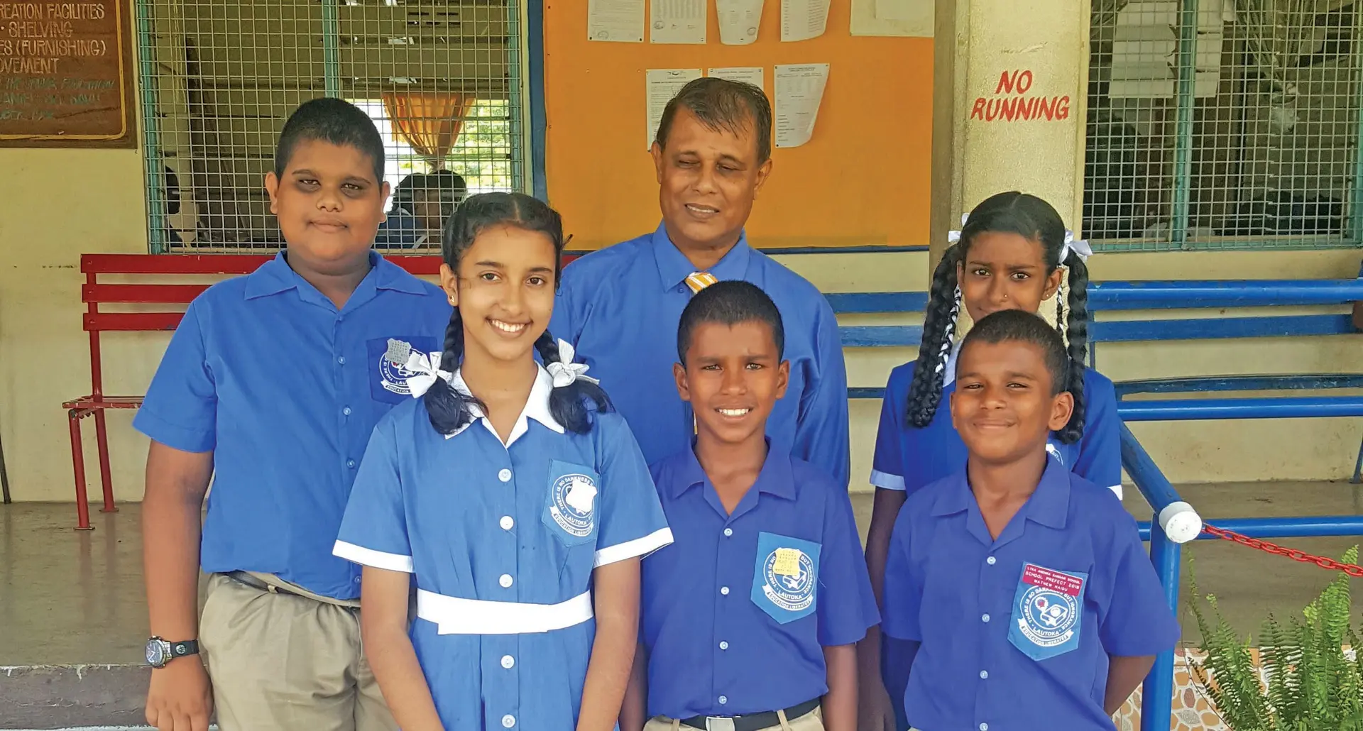 Back (from left): Lautoka Andhra Sangam School deputy headboy Arayan Chandra, head master Vinay Singh, deputy headgirl Tanisha Reddy. Front (from left): Headgirl Shazlin Nisha, headboy Mark Naidu and prefect Mathew Naidu on February 15, 2018.  Photo: Karalaini Tavi