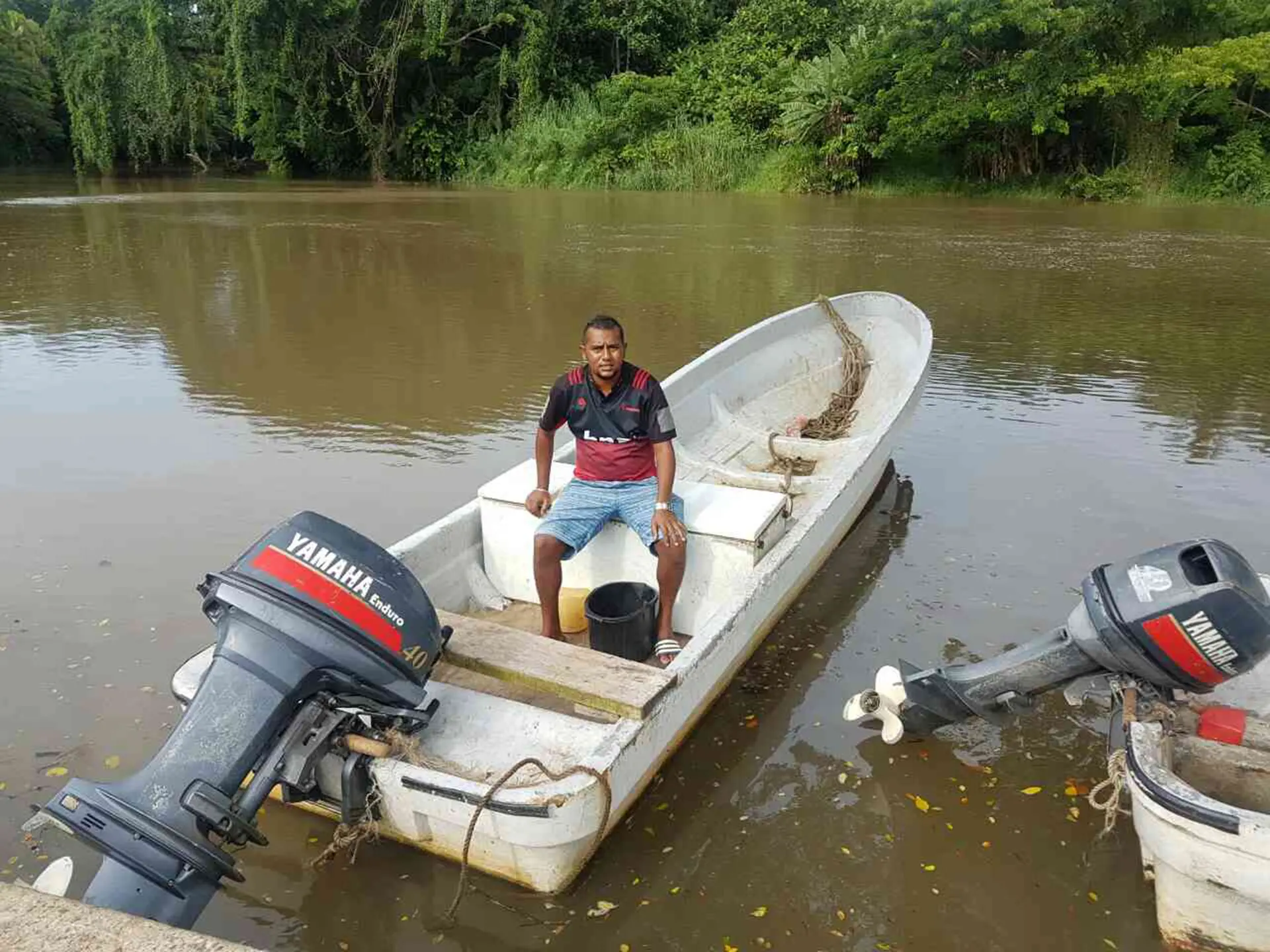 Jashween Maharaj with his boat he bought through the Northern Development Programme (NDP) grant. Photos: Wati Talebula