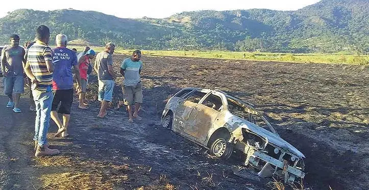 People at the scene where the taxi veered of the road just before Cawaira Junction on September 14, 2023.Photo: Jone Salusalu