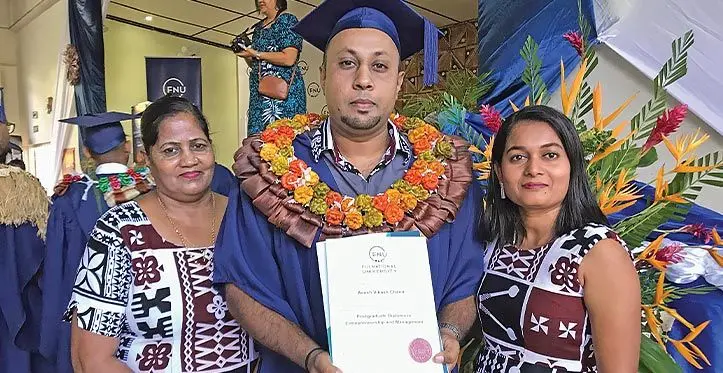 Asesh Vikash Chand during the Fiji National University graduation in Labasa on March 14, 2023.. Photo: Shratika Naidu