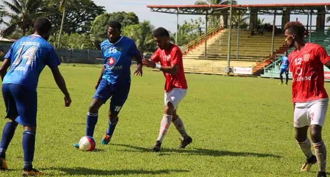 Lautoka’s Osea Vakatalesau in control against Rewa in the Vodafone Premier League match at Ratu Cakobau Park in Nausori on February 19, 2018. Lautoka won 2-0. Photo: Fiji FA Media