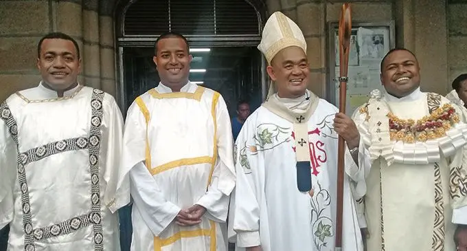 From left: Semi Ulunasobu, Edward Vakatora, Archbishop Peter Loy Chong and Lasarusa Korociri on February 10, 2018.  Photo: Lusiana Tuimaisala