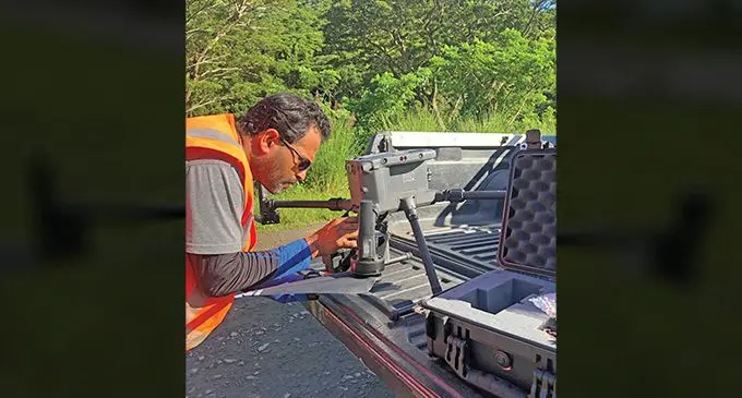 Salmen Chand working with the DJI M300RTK drone. Photo: Salmendra Chand
