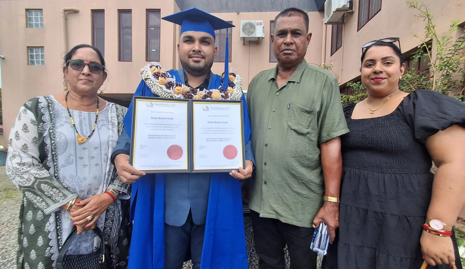 From left: Rohini Singh (mother), Rahul Singh, Rajesh Singh (father) and Rinshu Singh (sister). 📸 Photo: Waisea Nasokia