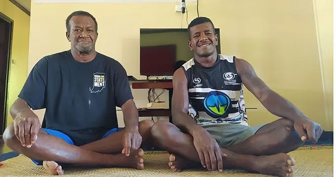 Josua Sade (left), with his son, Malakai Tobau, at their home in Davuilevu on March 15, 2022. 
