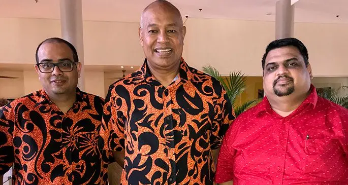 From left, Avnit Sundar, HR and Learning Development Manager Asco Motors, FHRI president Kameli Batiweti, Seymour Singh, Manager Strategic Planning, Water Authority of Fiji, at the BSP Life FHRI Awards Photo: Charles Chambers