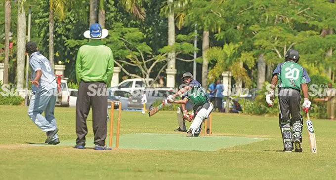 Cricket Fiji development side batsman, James Vulisere swings for a sixer against Namuka during Easter Cricket competition at Albert Park on April 12, 2022. Photo: Ronald Kumar