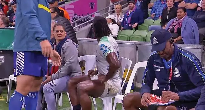 Frank Lomani turned to face the crowd at the AAMI Park in Melbourne, Australia after an alleged racial slur on April 5, 2024. Photo: Stan Sport