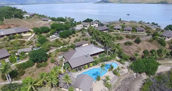 An aerial view of Volivoli Beach Resort on the Sunshine Coast near Rakiraki Town.