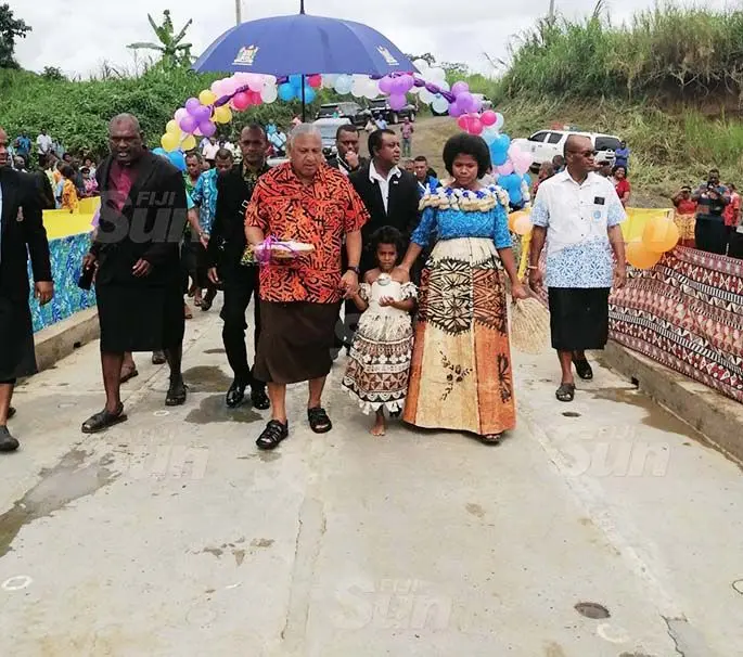Prime Minister Voreqe Bainimarama with Government officials, villagers and stakeholders during the commissioning of the Savusavu Crossing, Ra on August 21, 2020. Photo: Susana Hirst-Tuilau