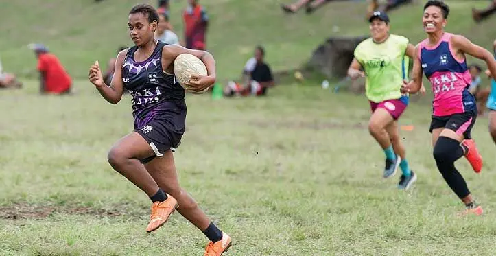 Taki Mai Womens rep Emily Leyamu runs away for a try. Photo: Waisea Nasokia