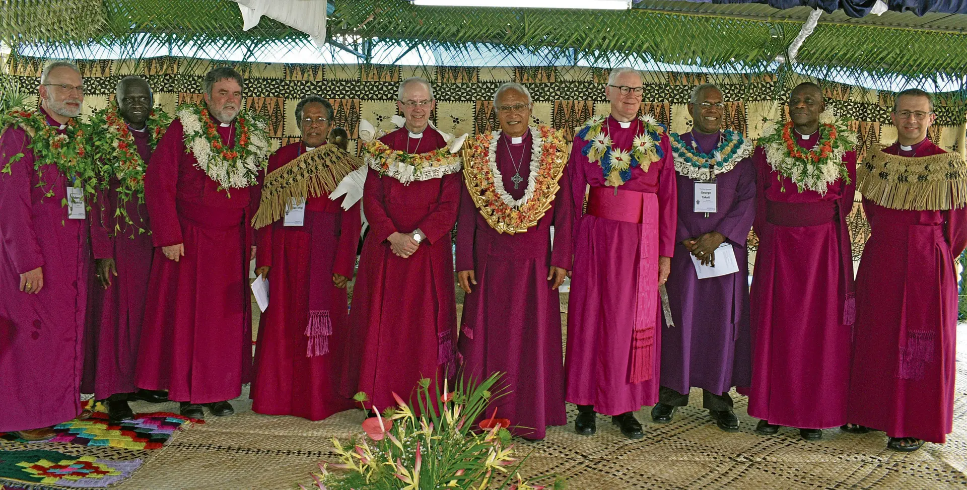 From left: Bishop of Hawaii the Right Reverend Robert Fitzpatrick, Adviser on Anglican Communion Affairs Bishop Anthony Poggo, New Zealand’s Tikanga Pakeha Archbishop the Most Reverend Philip Richardson, Papua New Guinea’s Archbishop the Most Reverend Alan Migi, Archbishop of Canterbury the Most Reverend Justin Portal Welby, Archbishop of Polynesia, the Most Reverend Winston Halapua, Archbishop of Melbourne the Most Reverend Philip Freier, Archbishop of Melanesia the Most Reverend George Takeli, Secretary General of the Anglican Consultative Council Nigeria’s Archbishop the Most Reverend Josiah Idowu-Fearon and New Zealand’s Bishop of Waiapu the Right Reverend Andrew Hedge at Holy Trinity Anglican Cathedral ground in Suva on March 2, 2018.  Photo: Ronald Kumar