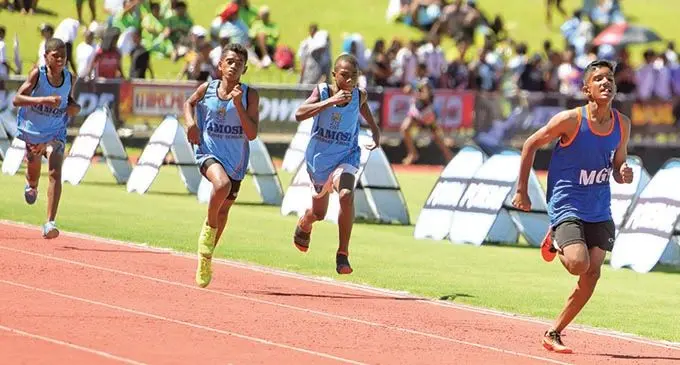 Mahatma Gandhi Memorial High School (MGM) student athlete Nirav Kumar on his way to victory in the final of the boys  sub-junior grade 400 metres event during the Suva Zone One athletics competition at Suva’s ANZ Stadium on March 17, 2021. Photo: Ronald Kumar