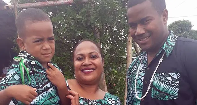 Abele Matai, his wife and their four-year-old son. .   