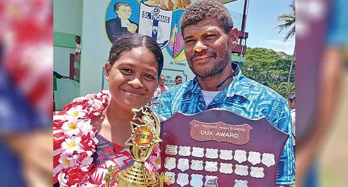 Siteri Nanovo and her father, Ratu Sela Nanovo at Saint Thomas High School in Lautoka. Photo: Mereleki Nai